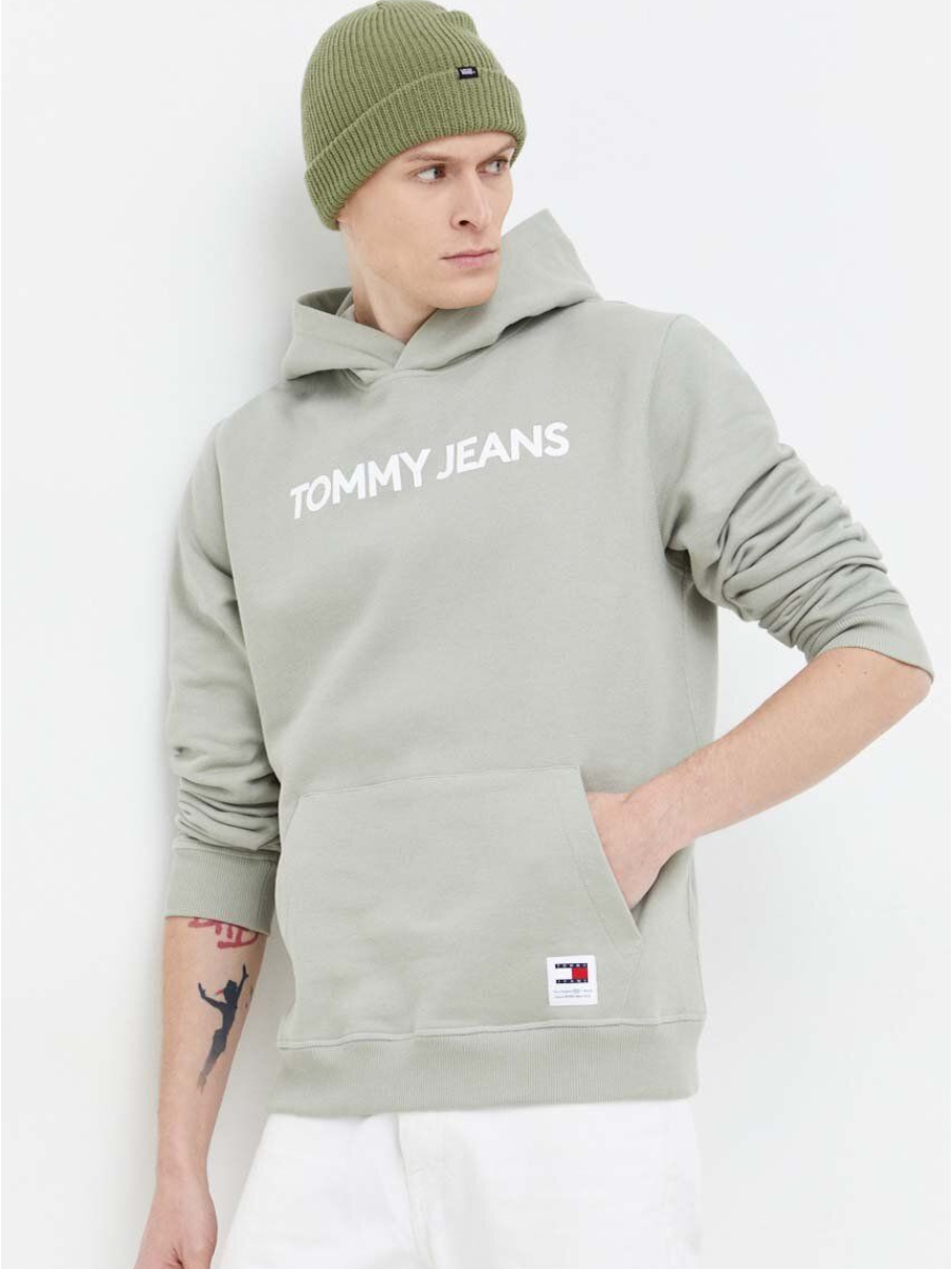 detail Tommy Jeans pánska zelená mikina