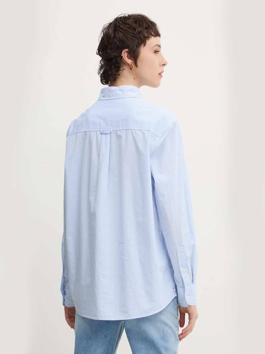 detail Tommy Jeans dámska modro-biela košeľa 