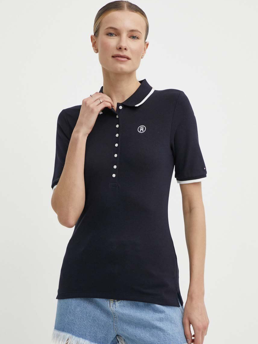detail Tommy Hilfiger dámske tmavomodré polo tričko