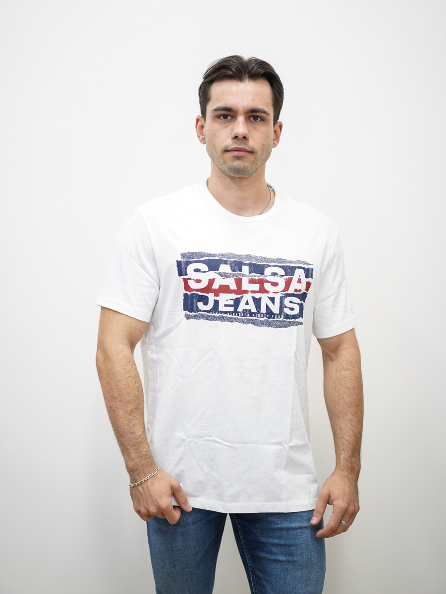 detail Salsa Jeans pánske biele tričko
