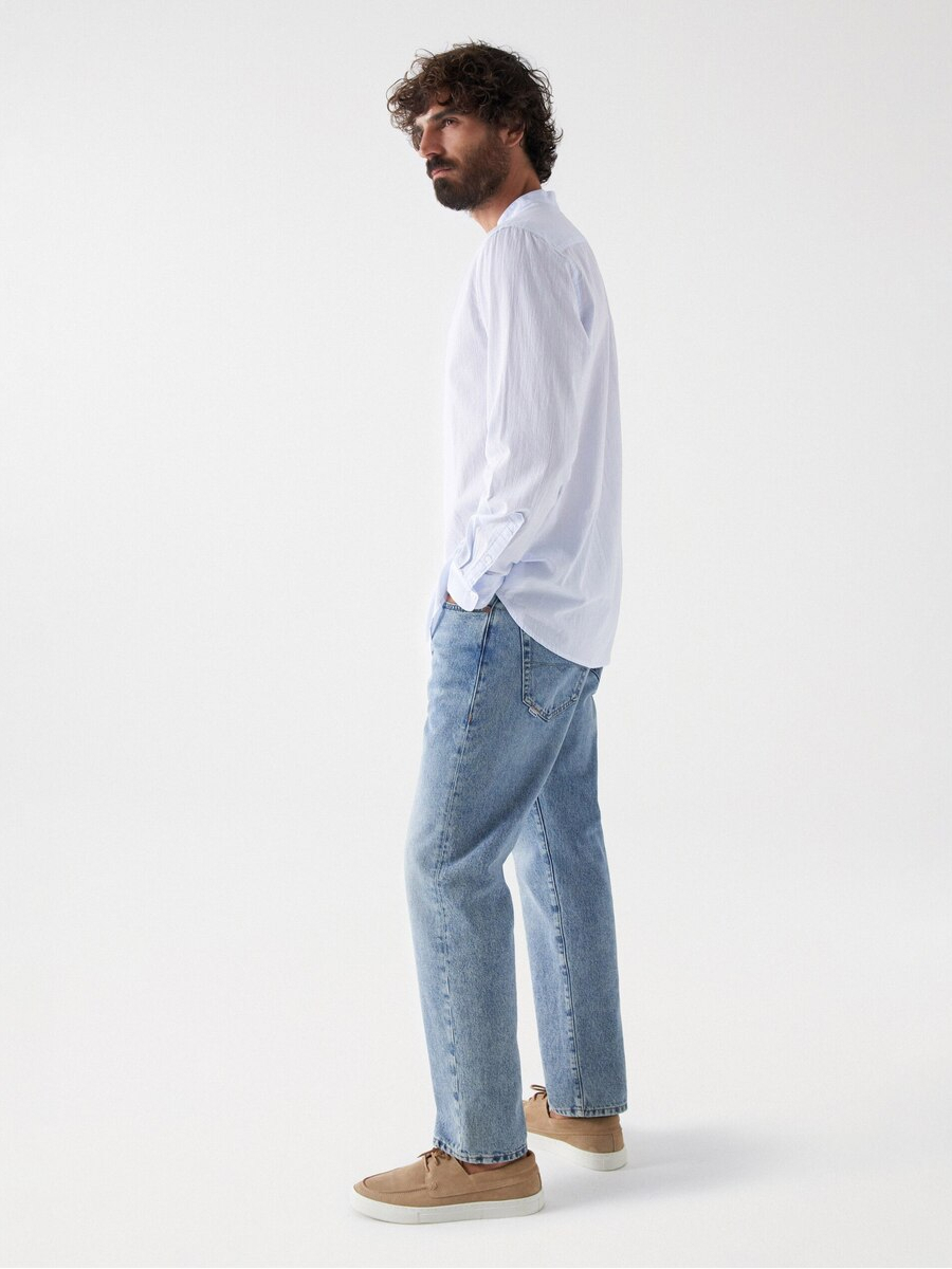 detail Salsa Jeans pánska svetlo modrá košeľa