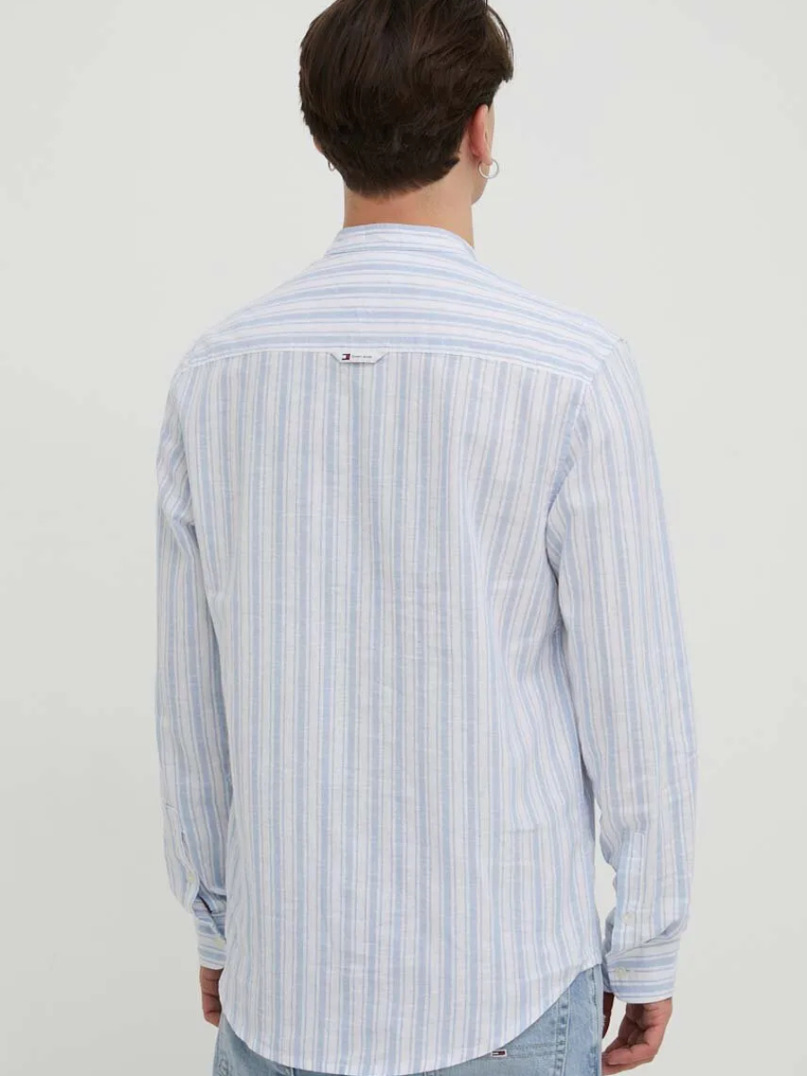 detail Tommy Jeans pánska pruhovaná košeľa Mao