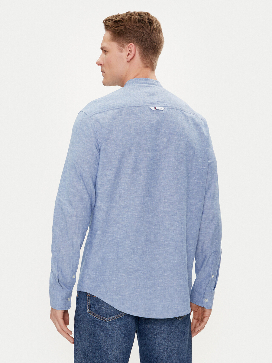 detail Tommy Jeans pánska svetlo modrá košeľa Mao