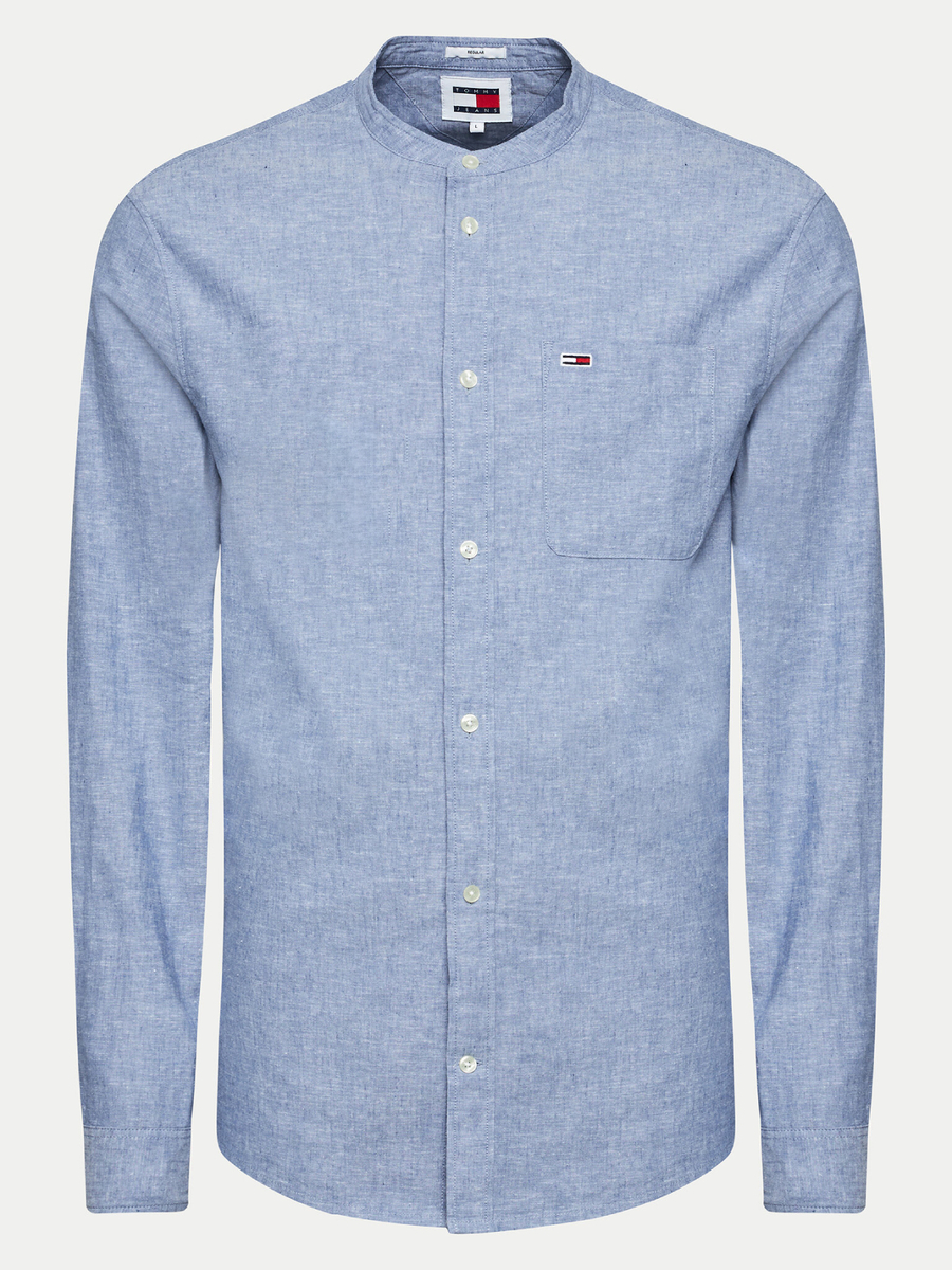 detail Tommy Jeans pánska svetlo modrá košeľa Mao