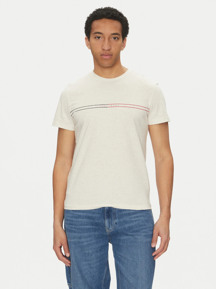 detail Tommy Jeans pánske krémové tričko