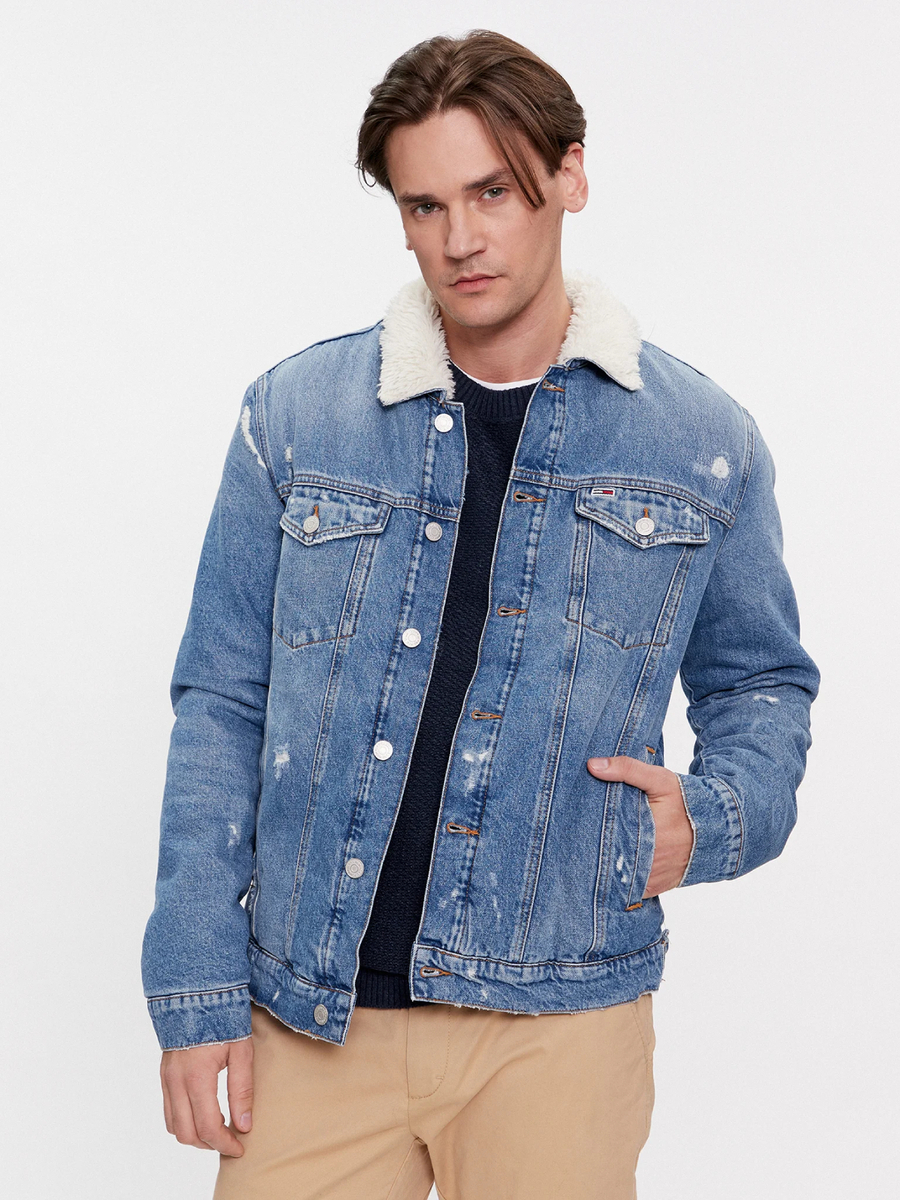 detail Tommy Jeans pánska modrá džínsová bunda