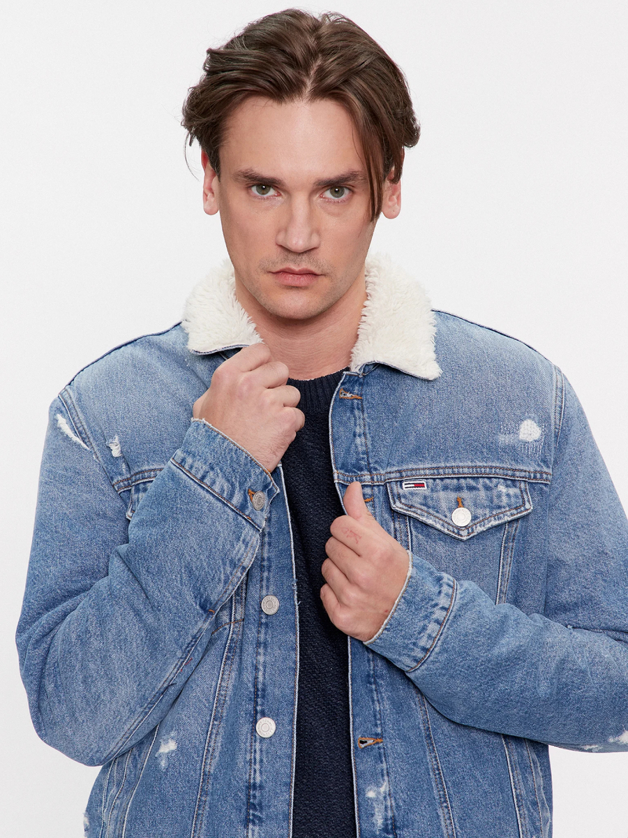 detail Tommy Jeans pánska modrá džínsová bunda