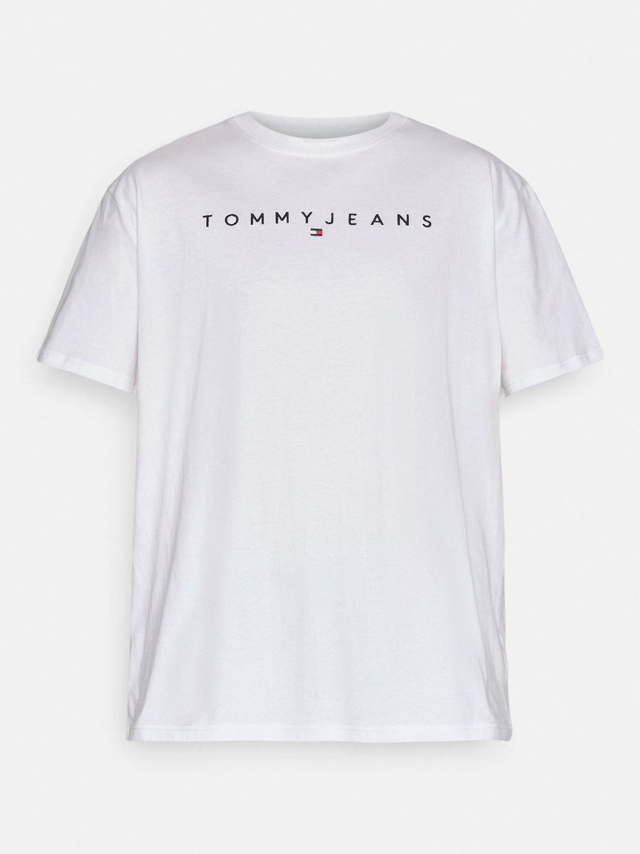 detail Tommy Jeans pánske biele tričko LINEAR LOGO