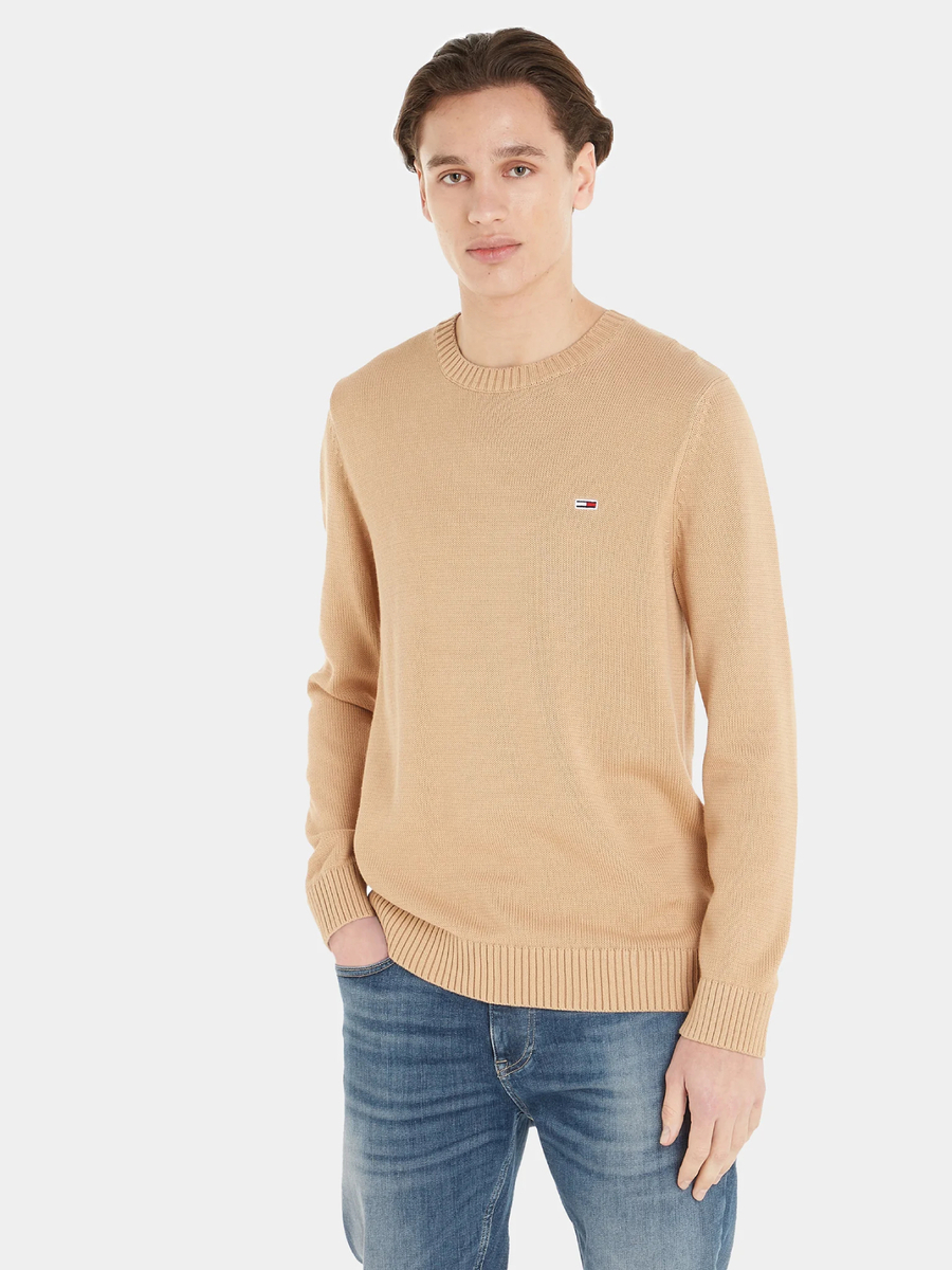 detail Tommy Jeans pánsky béžový sveter