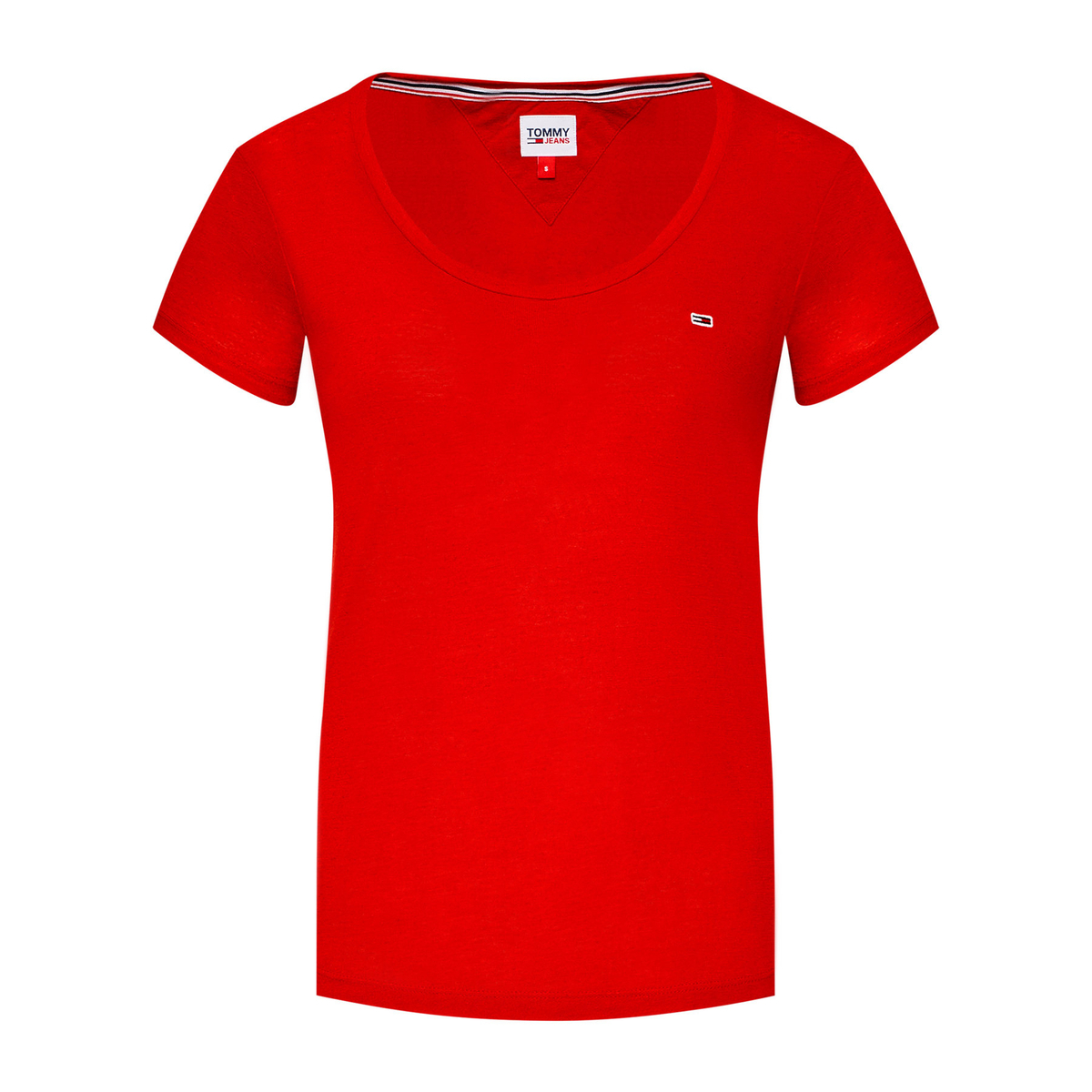 detail Tommy Jeans dámske červené tričko REGULAR 