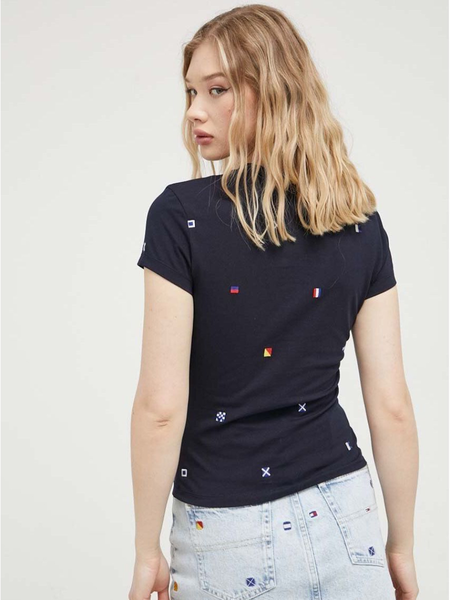 detail Tommy Jeans dámske tmavo modré tričko