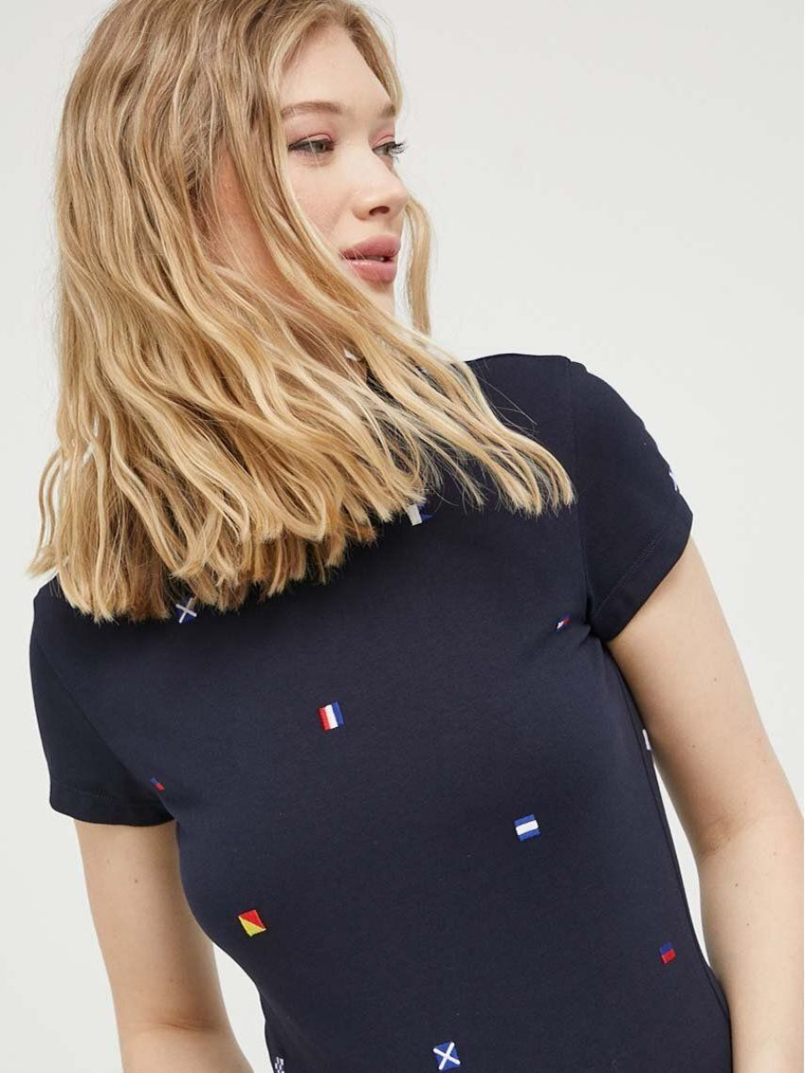 detail Tommy Jeans dámske tmavo modré tričko