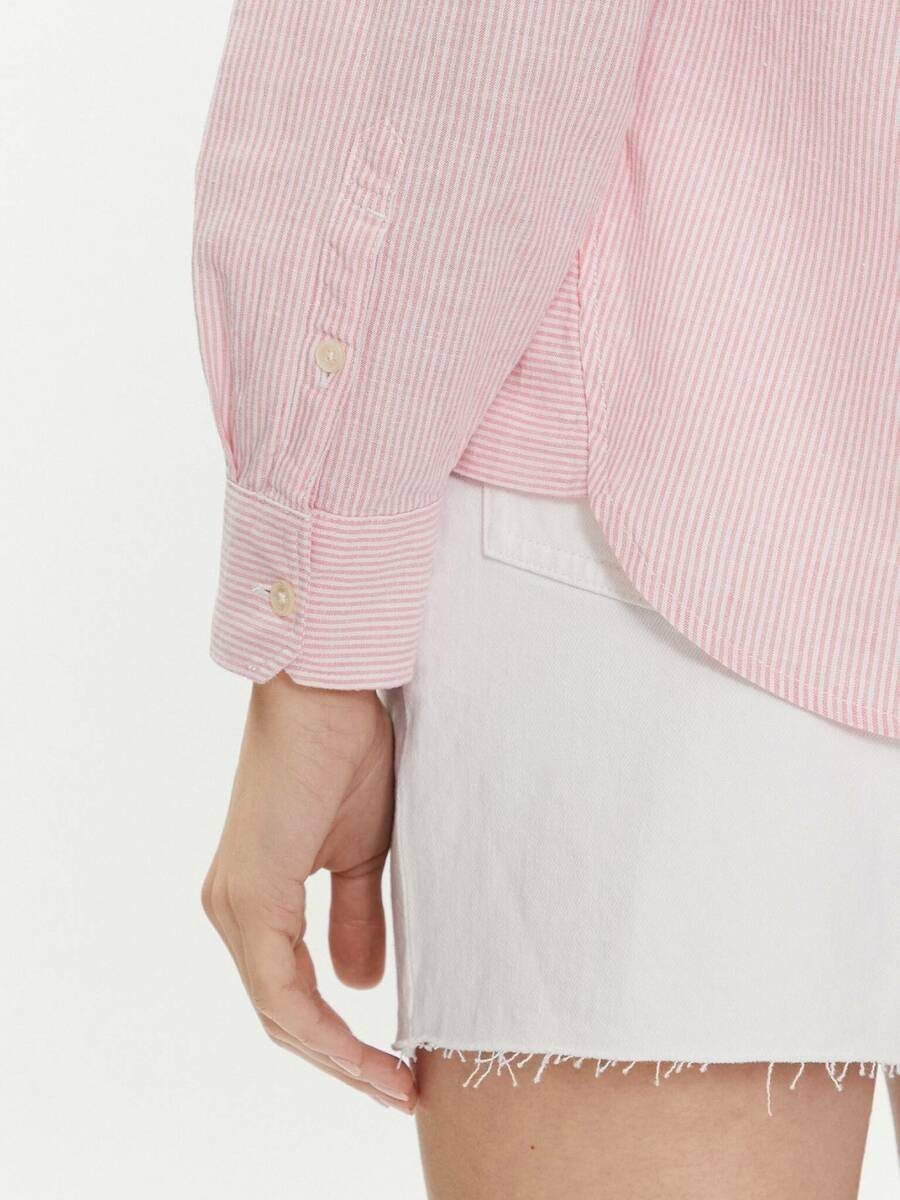 detail Tommy Jeans dámska pruhovaná ružová košeľa