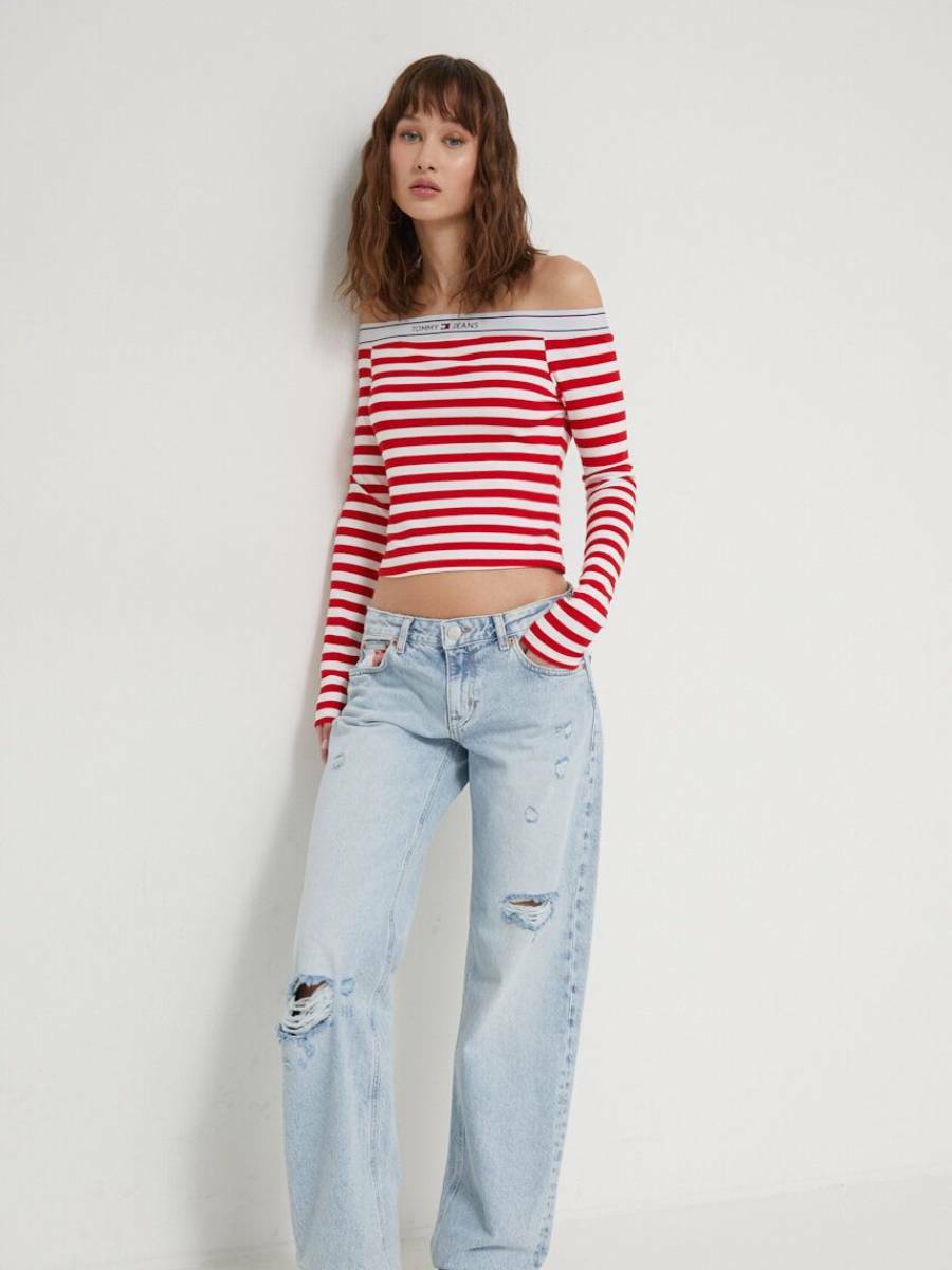 detail Tommy Jeans dámske pruhované tričko 