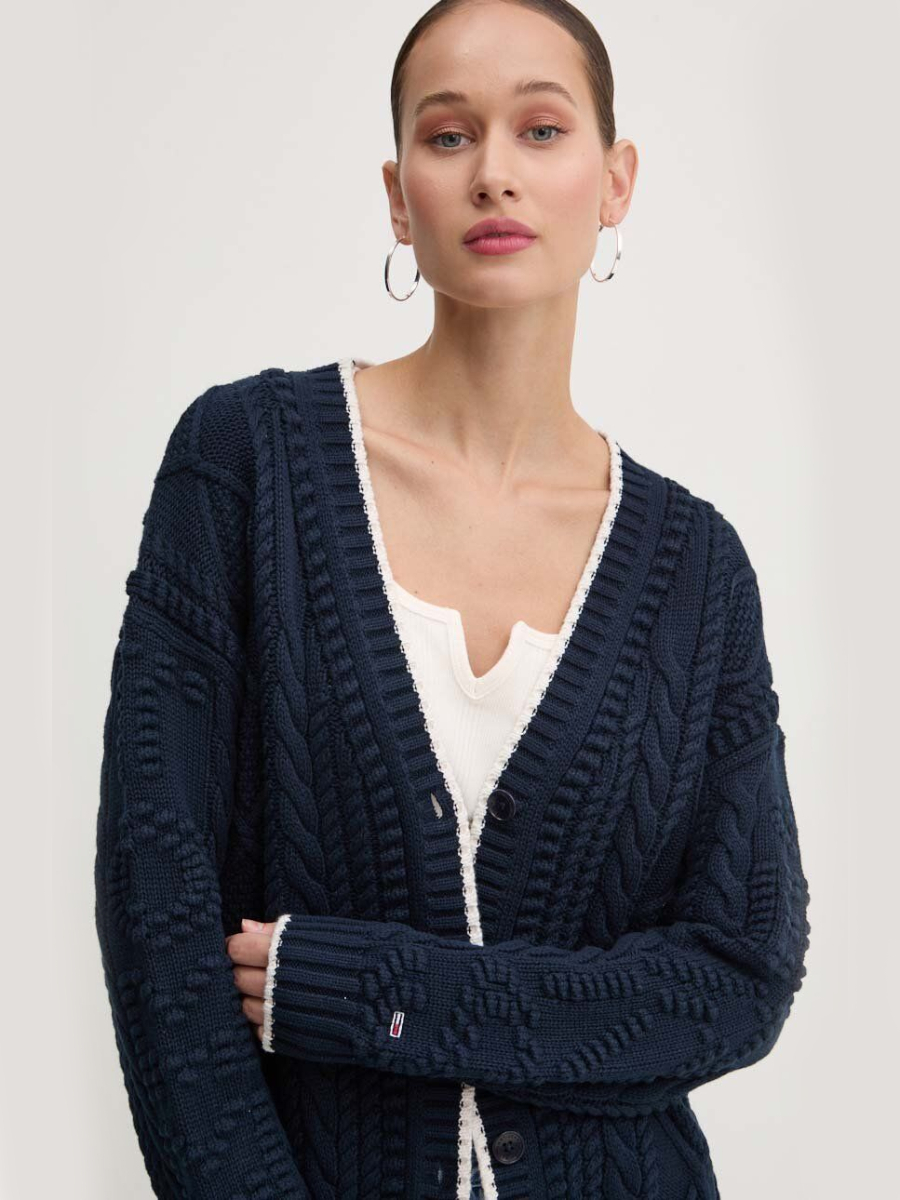 detail Tommy Jeans dámsky tmavo modrý kardigan