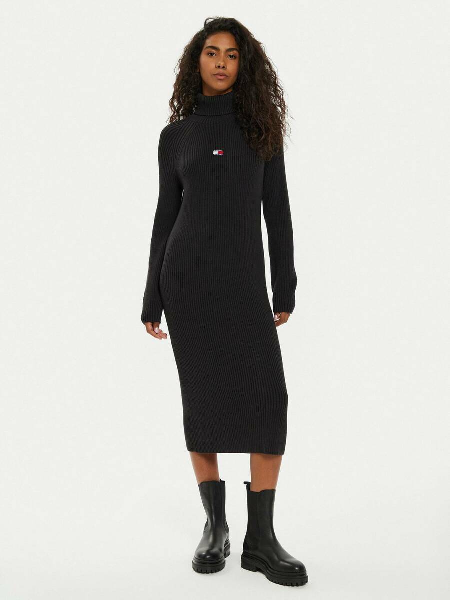 detail Tommy Jeans dámske čierne úpletové šaty