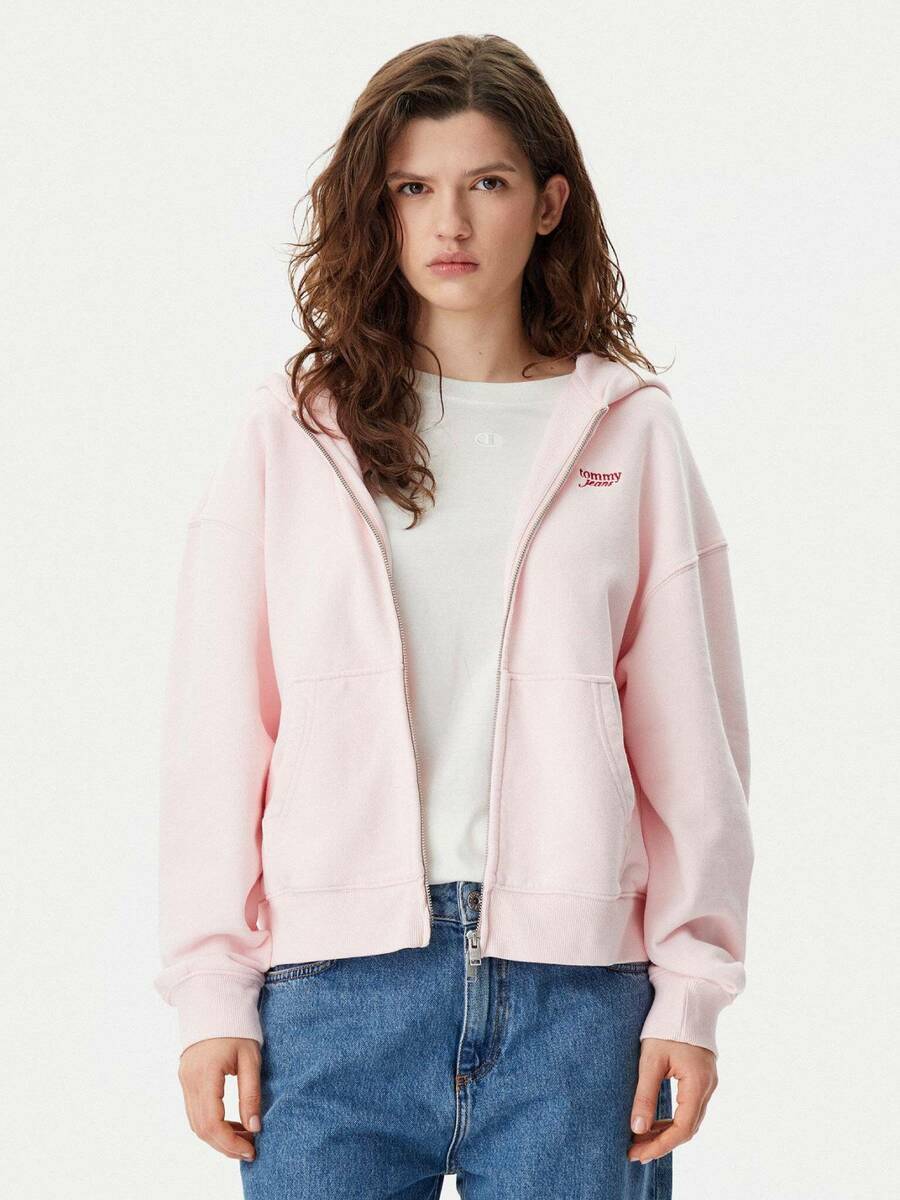 detail Tommy Jeans dámska ružová mikina