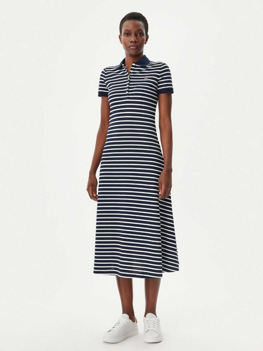 detail Tommy Jeans dámske pruhované polo šaty