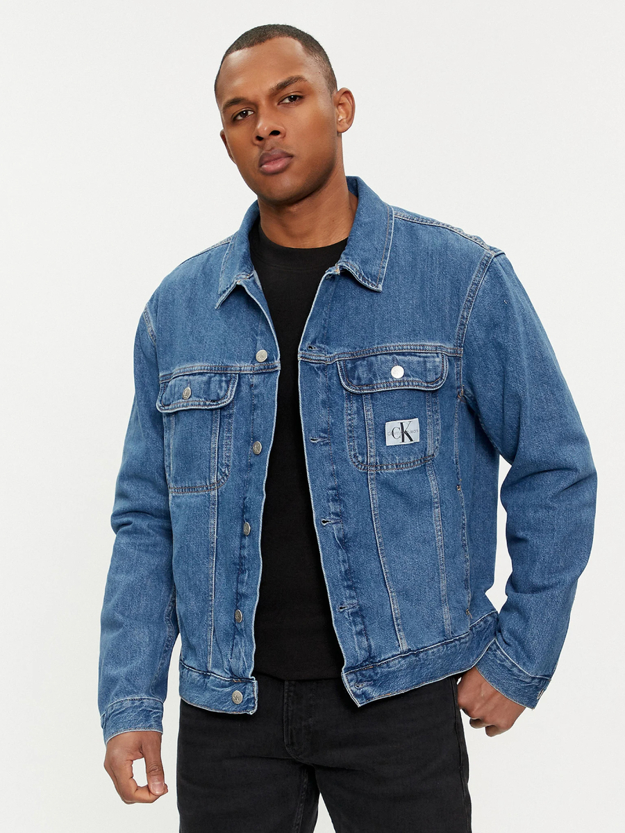 detail Calvin Klein pánska modrá džínsová bunda