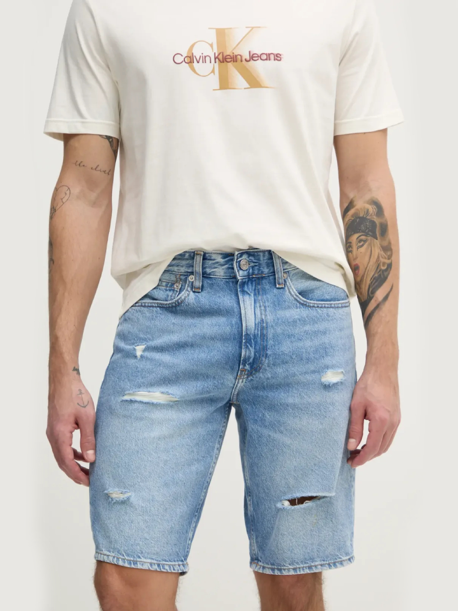 detail Calvin Klein pánske modré džínsové šortky
