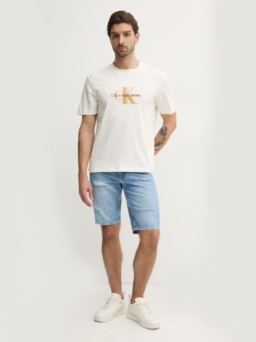 detail Calvin Klein pánske modré džínsové šortky