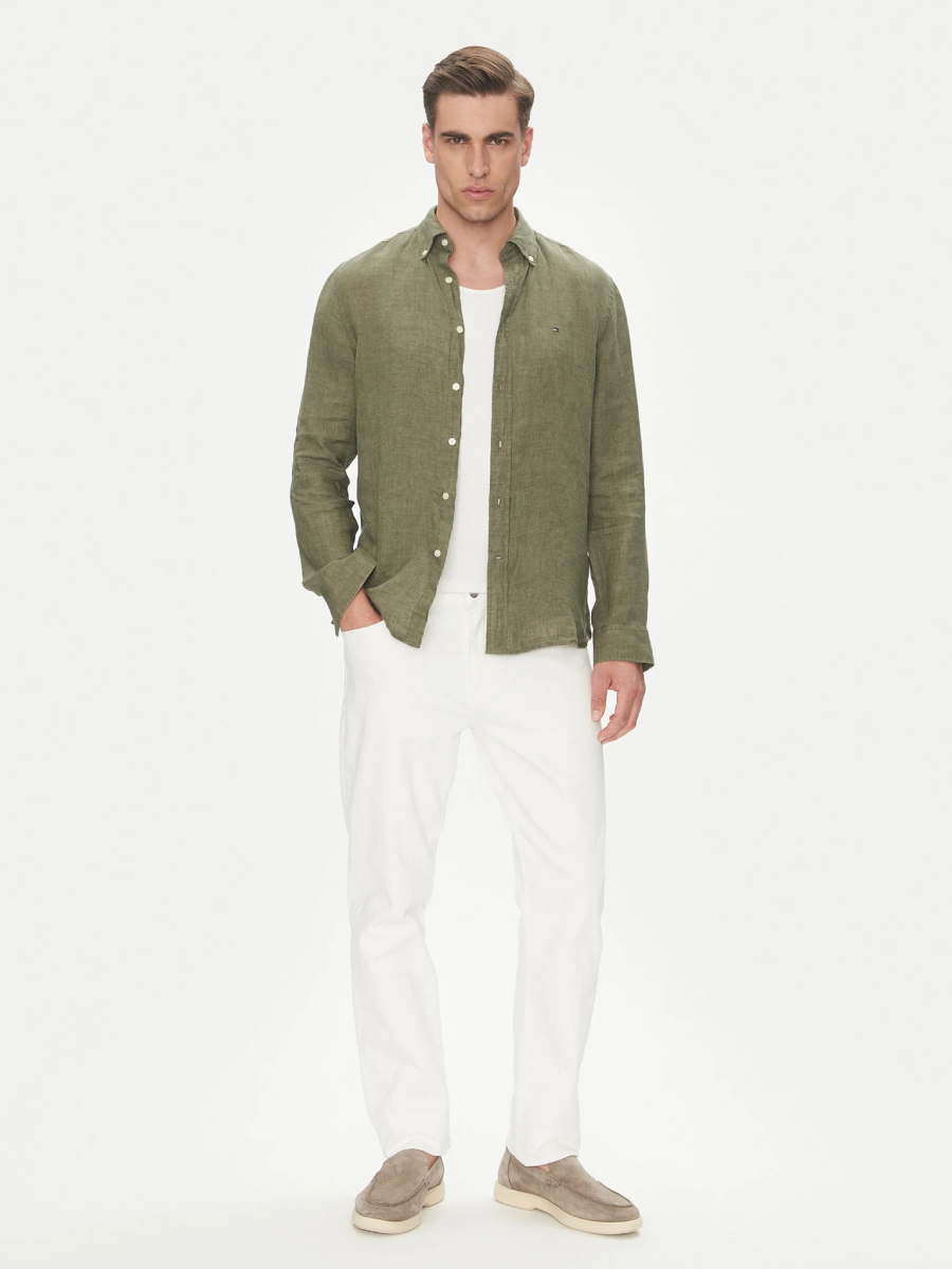 detail Tommy Hilfiger pánska khaki košeľa