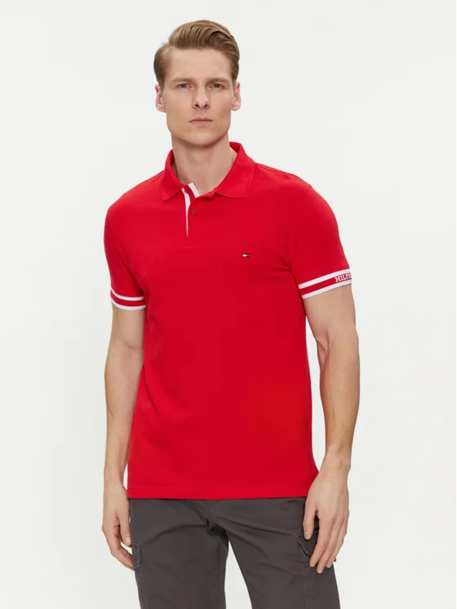 detail Tommy Hilfiger pánske červené polo tričko