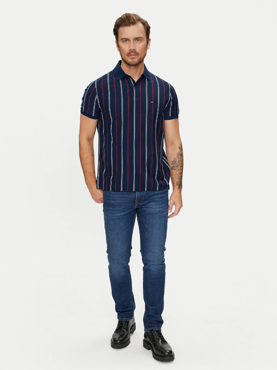 detail Tommy Hilfiger pánske tmavo modré džínsy Denton