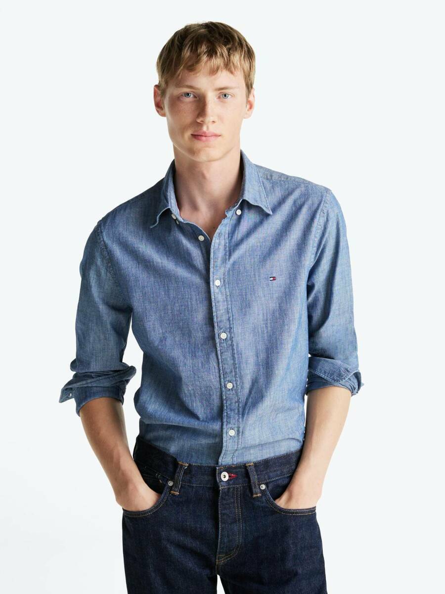 detail Tommy Hilfiger pánska modrá košeľa 