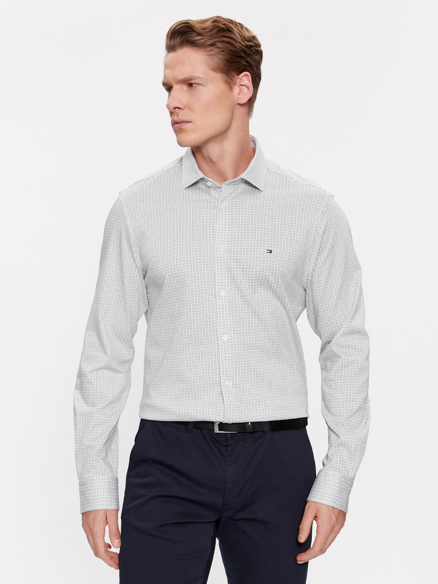 detail Tommy Hilfiger pánska biela vzorovaná košeľa