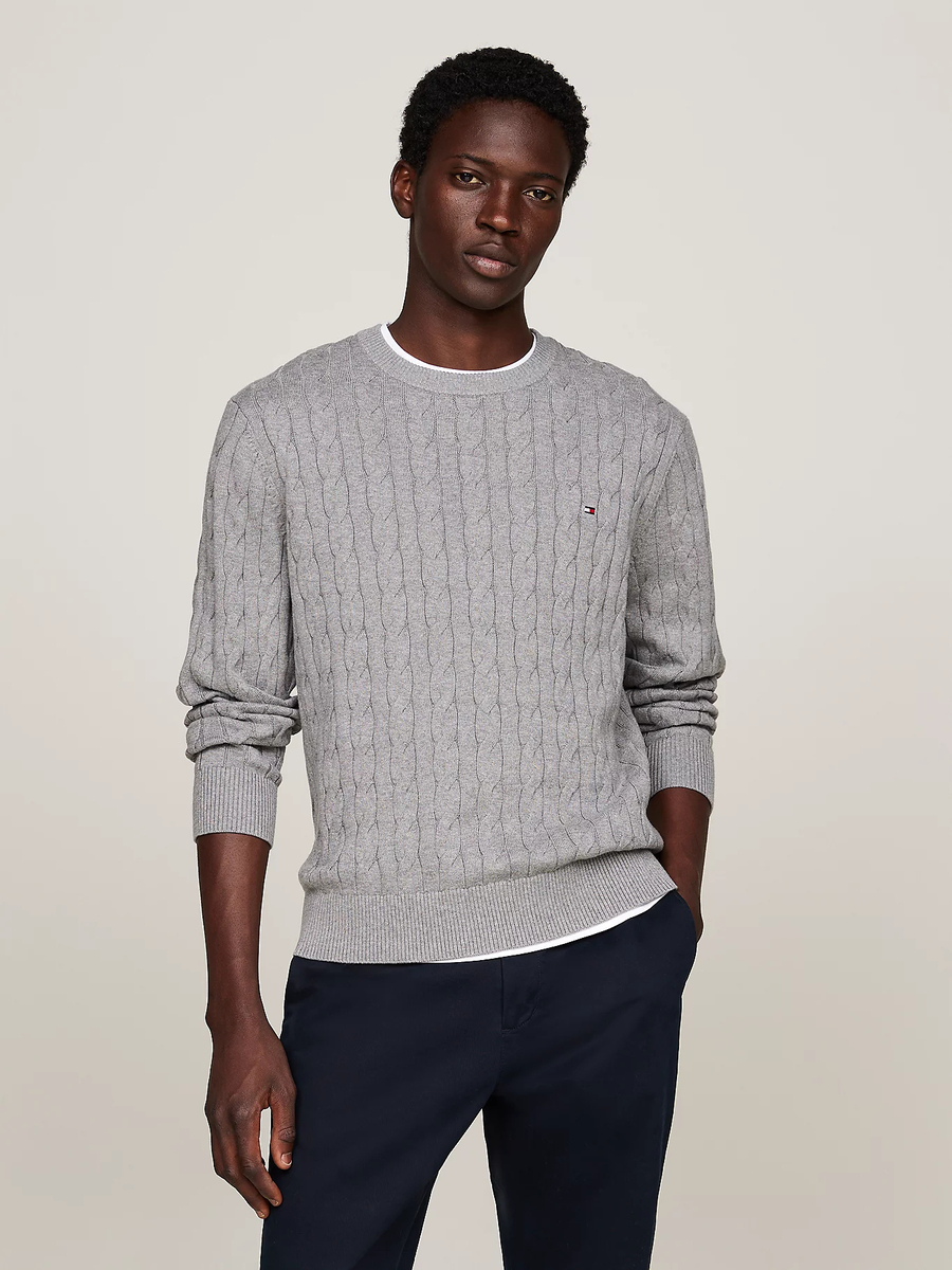 detail Tommy Hilfiger pánsky šedý sveter
