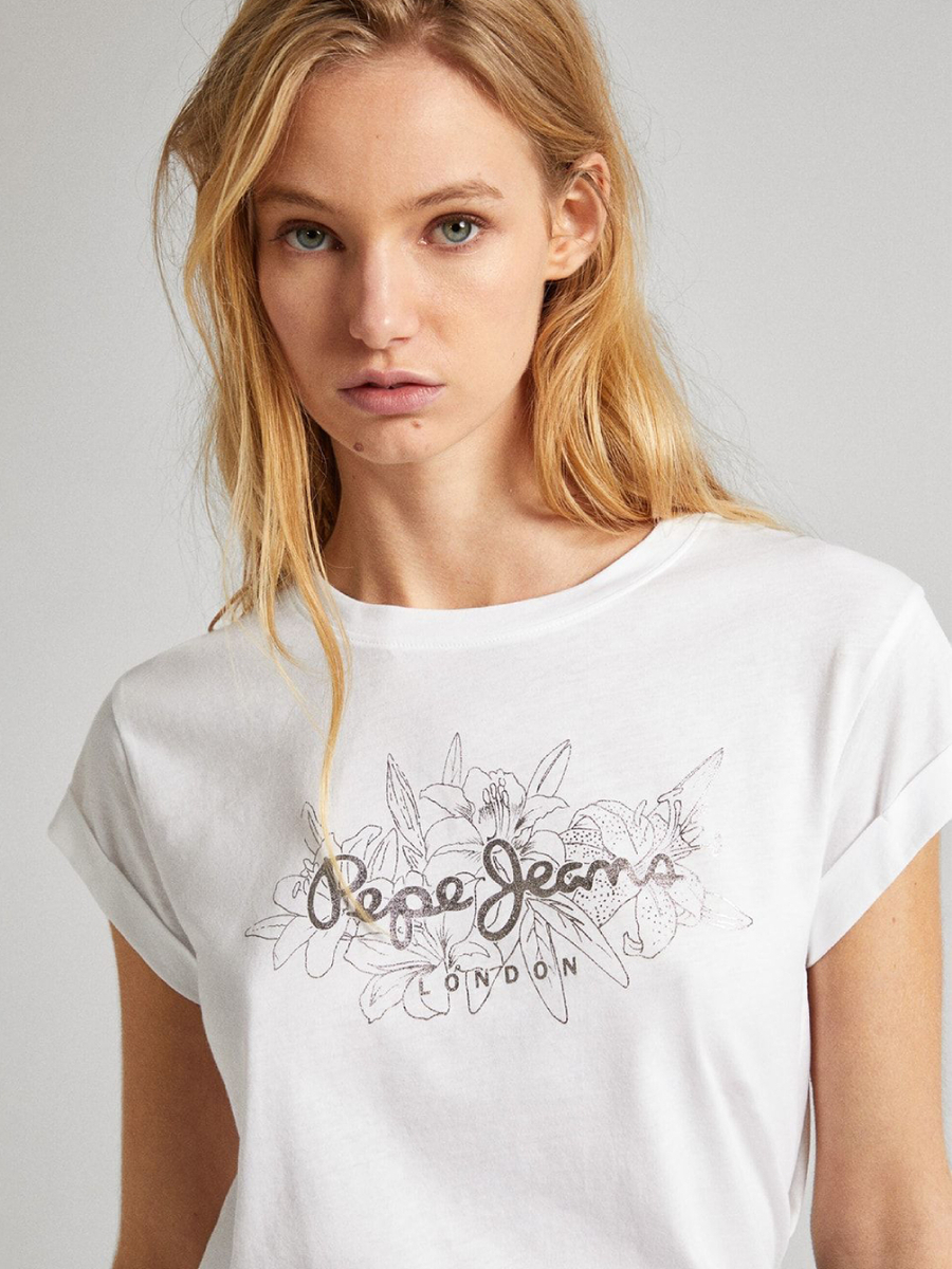 detail Pepe Jeans dámske biele tričko HELEN 