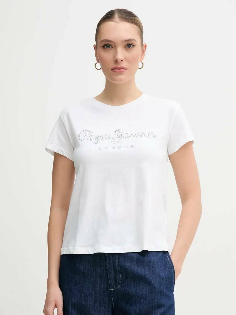 detail Pepe Jeans dámske biele tričko 