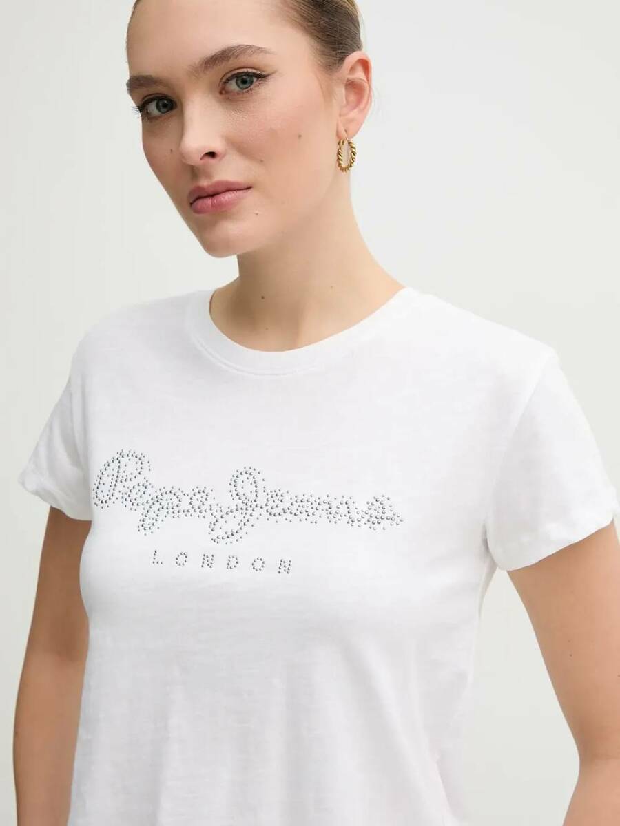 detail Pepe Jeans dámske biele tričko 