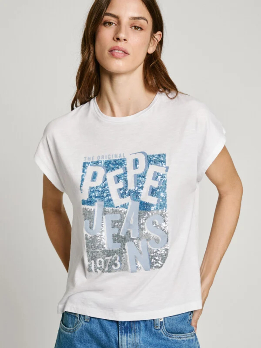 detail Pepe Jeans dámske biele tričko