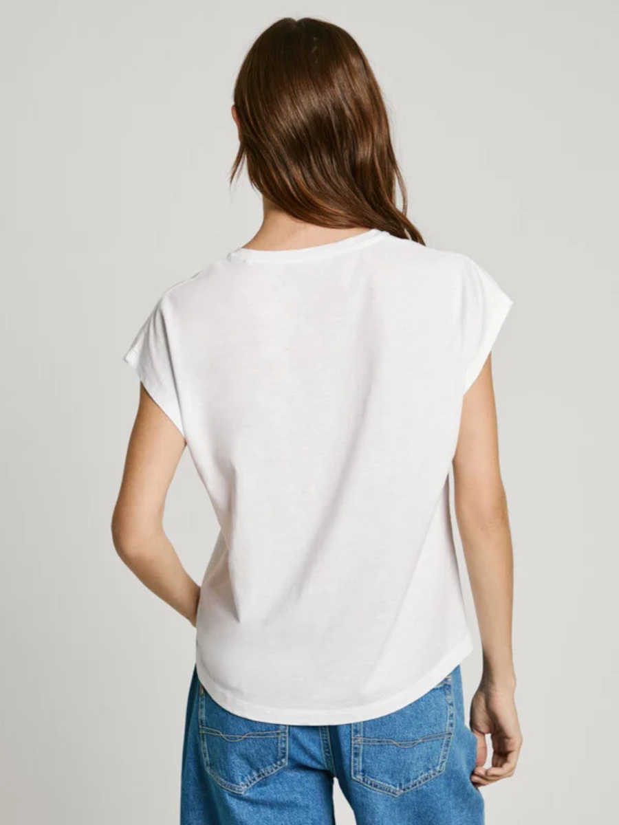 detail Pepe Jeans dámske biele tričko