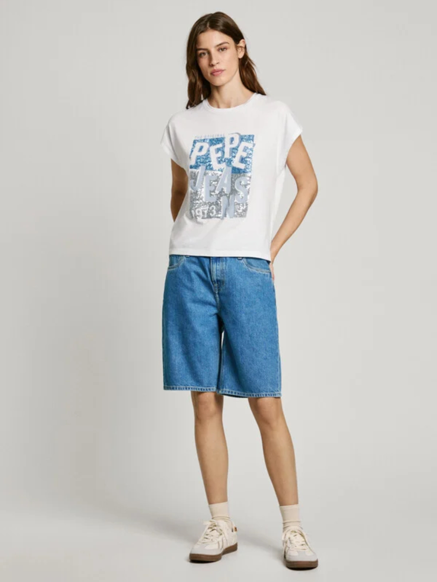 detail Pepe Jeans dámske biele tričko