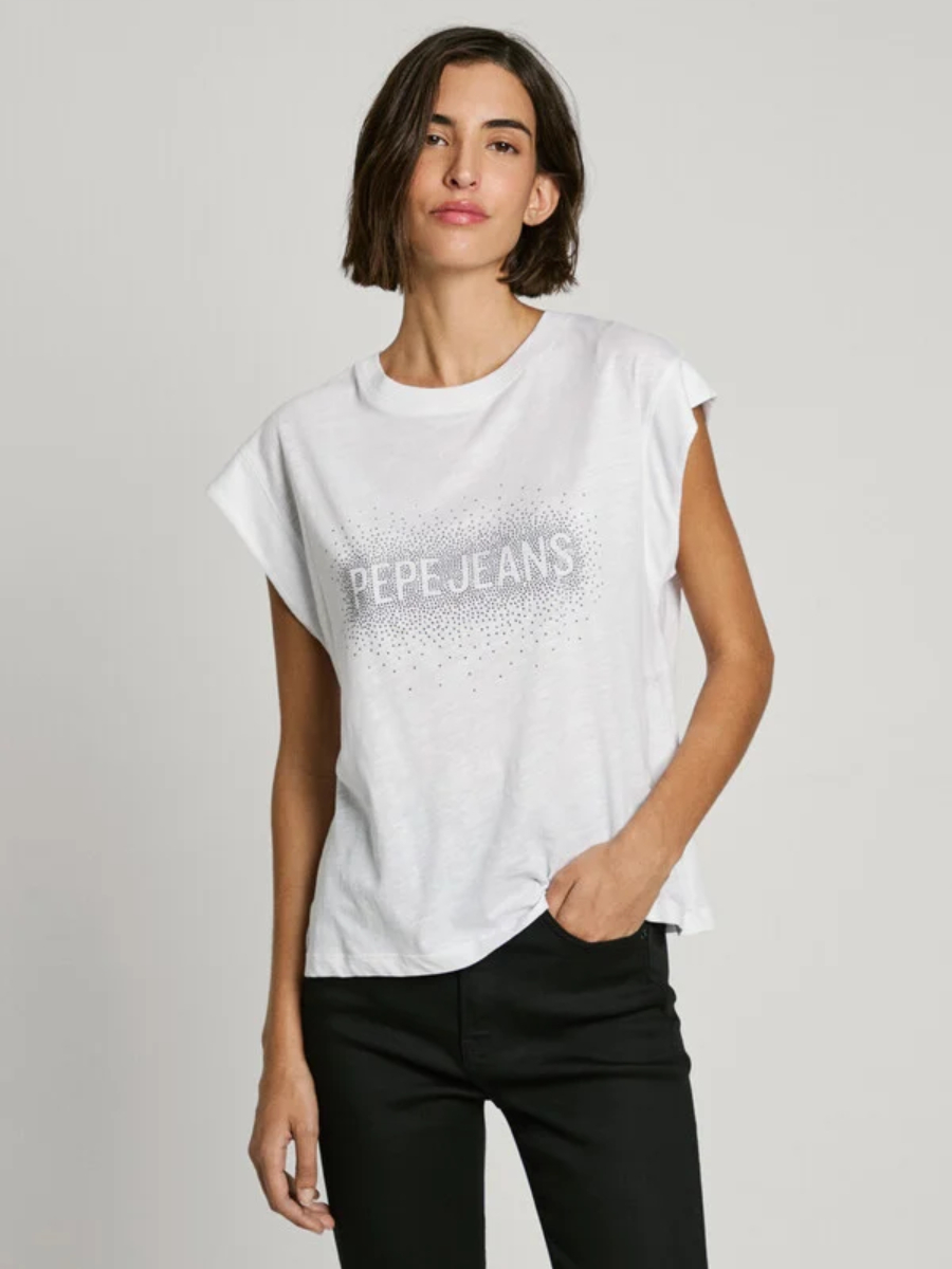 detail Pepe Jeans dámske biele tričko