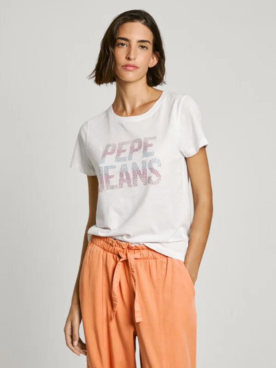 detail Pepe Jeans dámske biele tričko