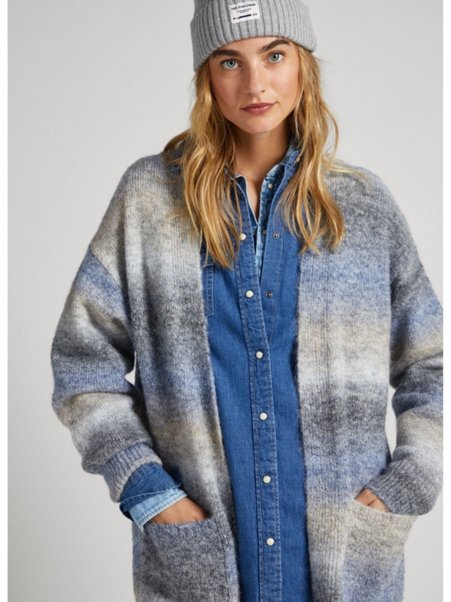 detail Pepe Jeans dámsky modro šedý sveter