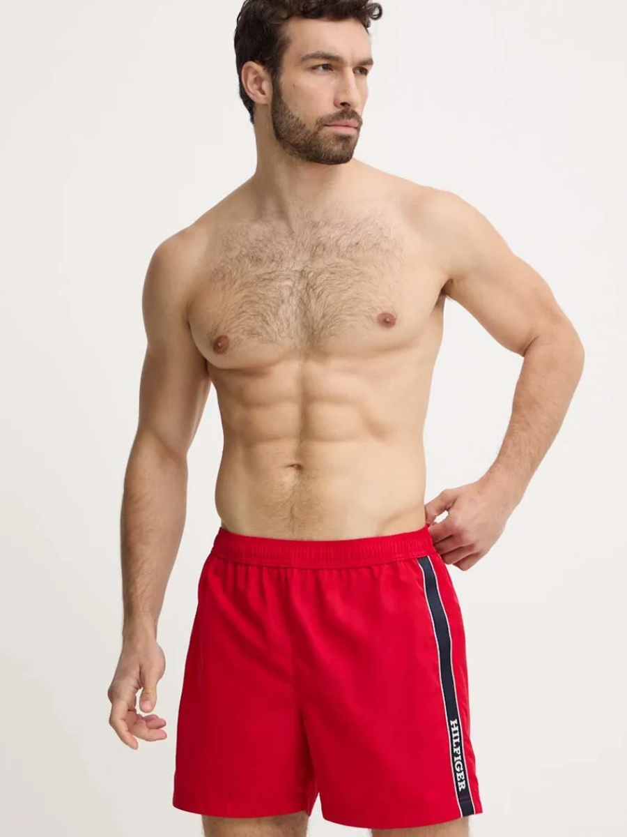 detail Tommy Hilfiger pánske červené plavky