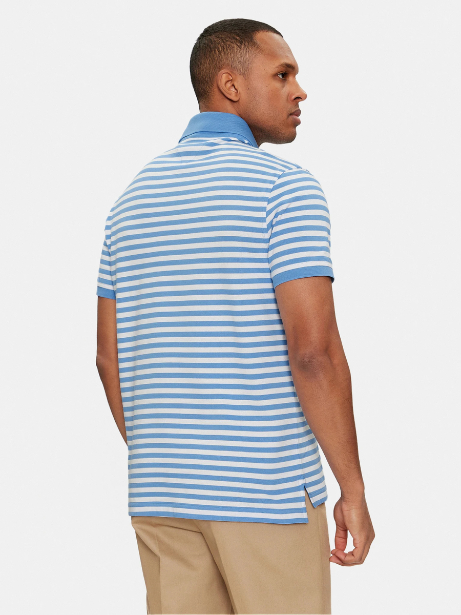 detail Tommy Hilfiger pánske modré biele pruhované polotričko