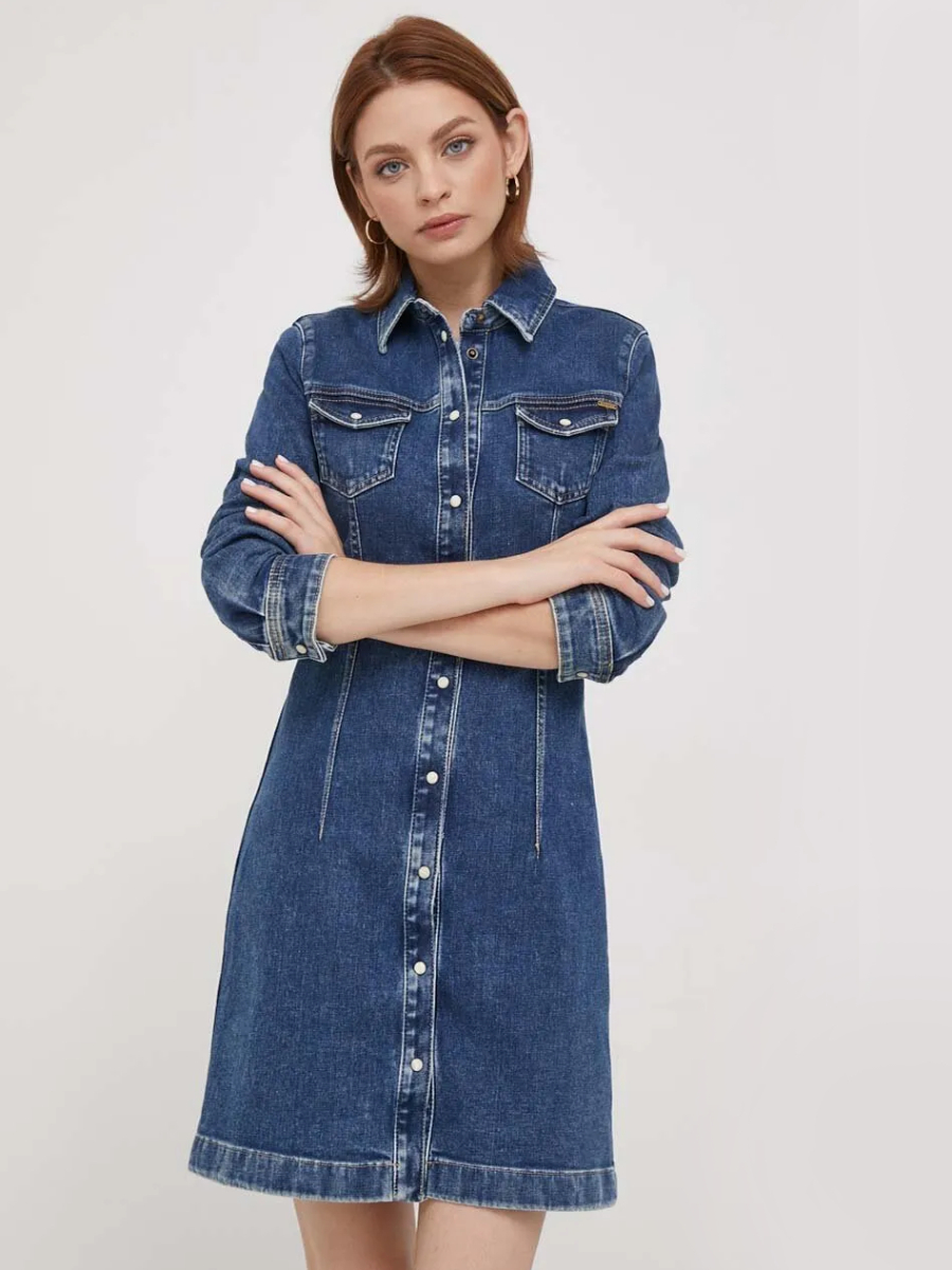 detail Pepe Jeans dámske modré džínsové šaty