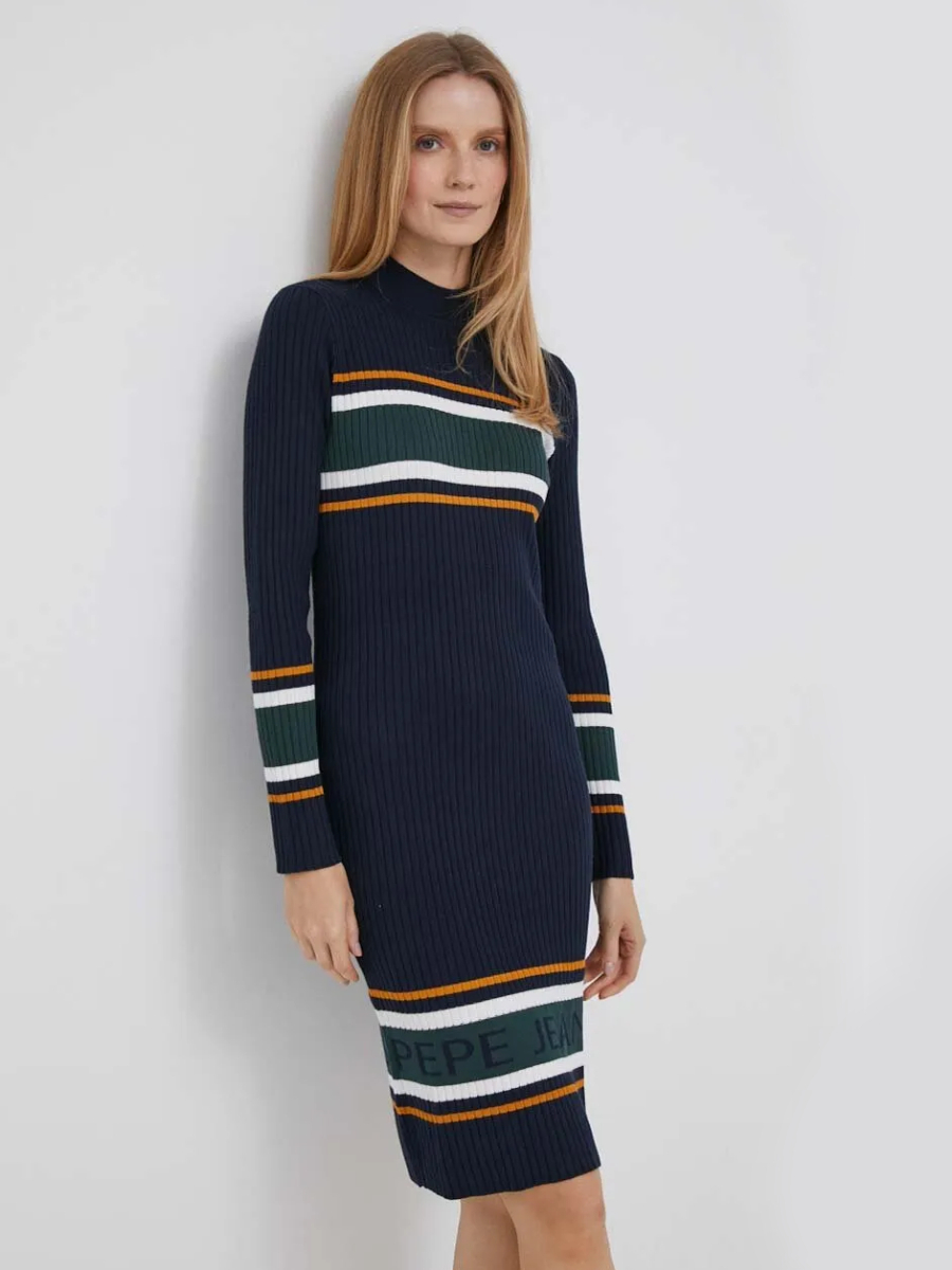 detail Pepe Jeans dámske pletené pruhované šaty