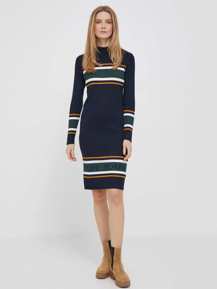 detail Pepe Jeans dámske pletené pruhované šaty