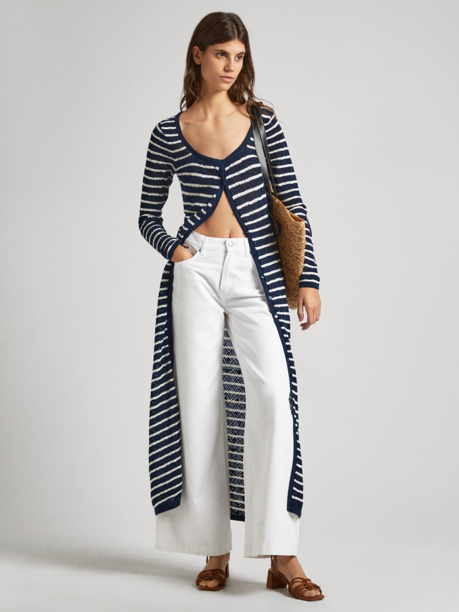 detail Pepe Jeans dámske tmavo modré pruhované šaty