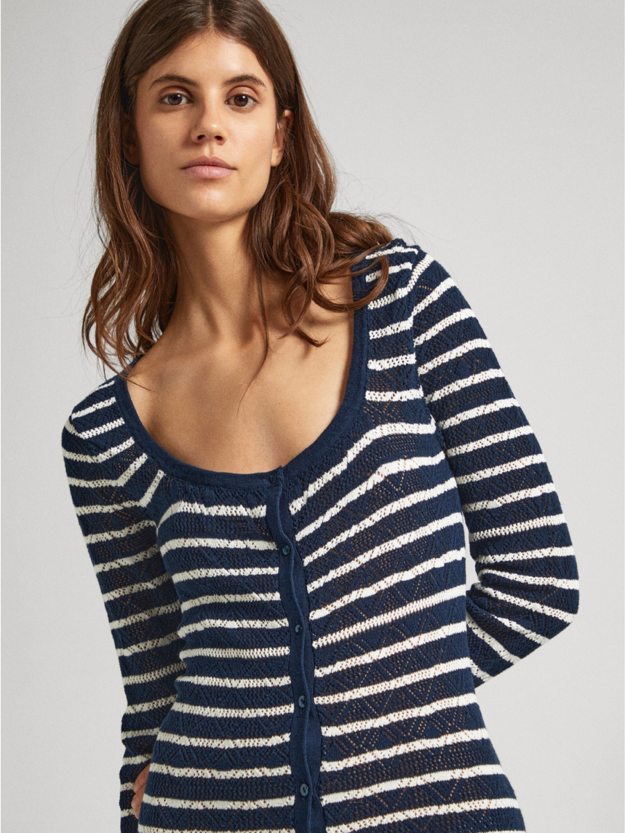 detail Pepe Jeans dámske tmavo modré pruhované šaty