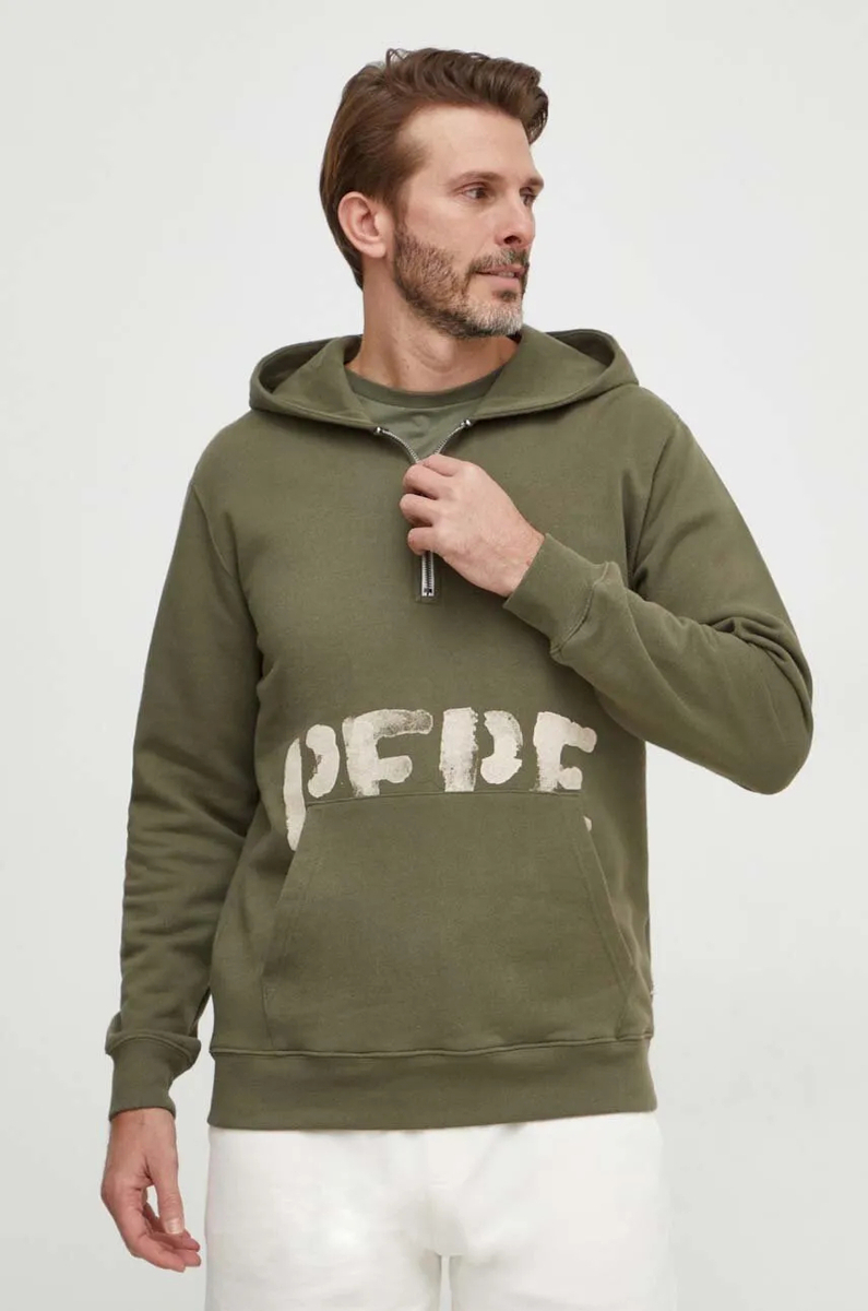 detail Pepe Jeans pánska khaki mikina s potlačou ROLF