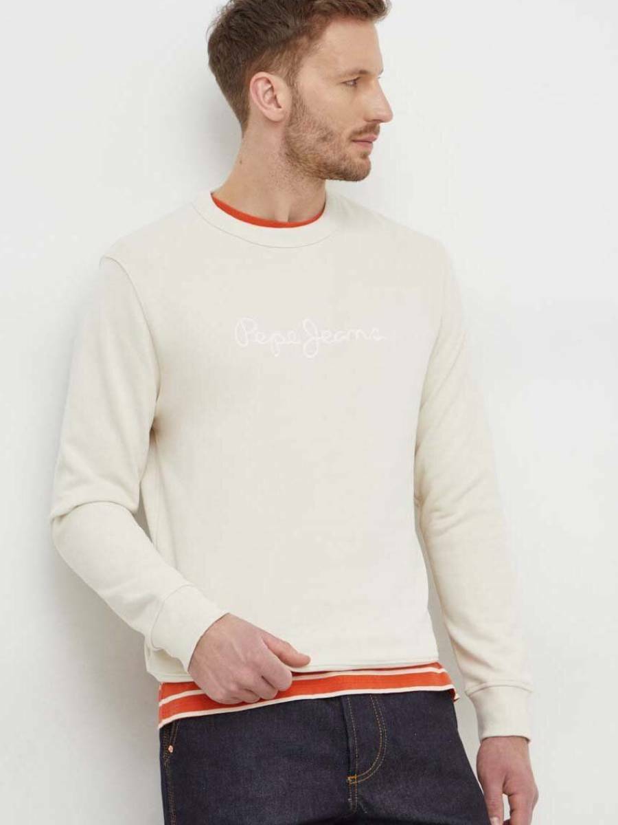 detail Pepe Jeans pánska smotanová mikina Joe