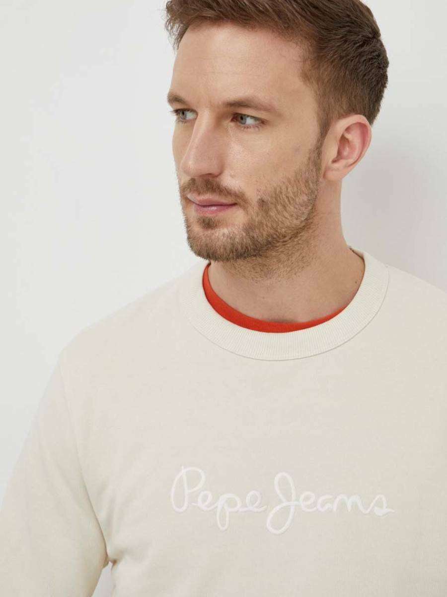 detail Pepe Jeans pánska smotanová mikina Joe